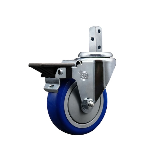 4'' Blue Polyurethane Wheel Swivel 3/4'' Square Stem Caster with Brake
